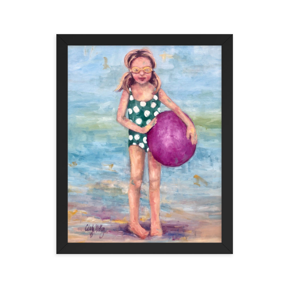 Girl with Beach Ball By Cindy Motley Framed poster