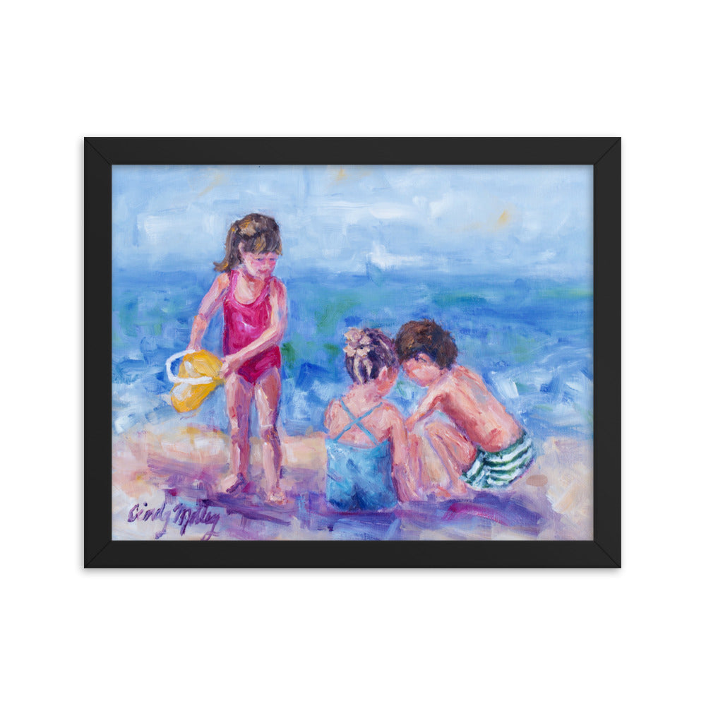 Kids on Beach By Cindy Motley Framed poster