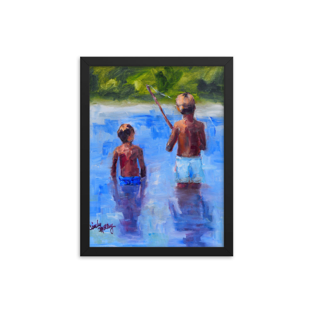 Boys Fishing By Cindy Motley Framed poster