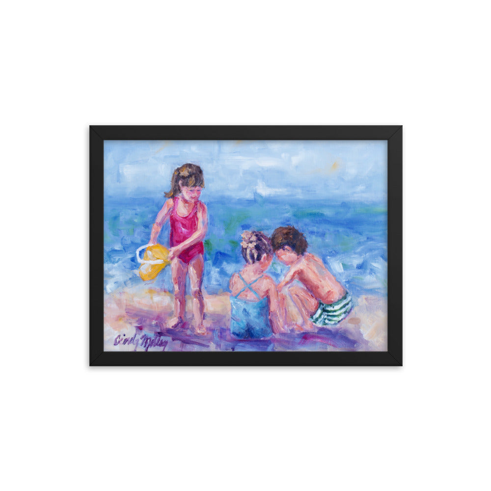 Kids on Beach By Cindy Motley Framed poster