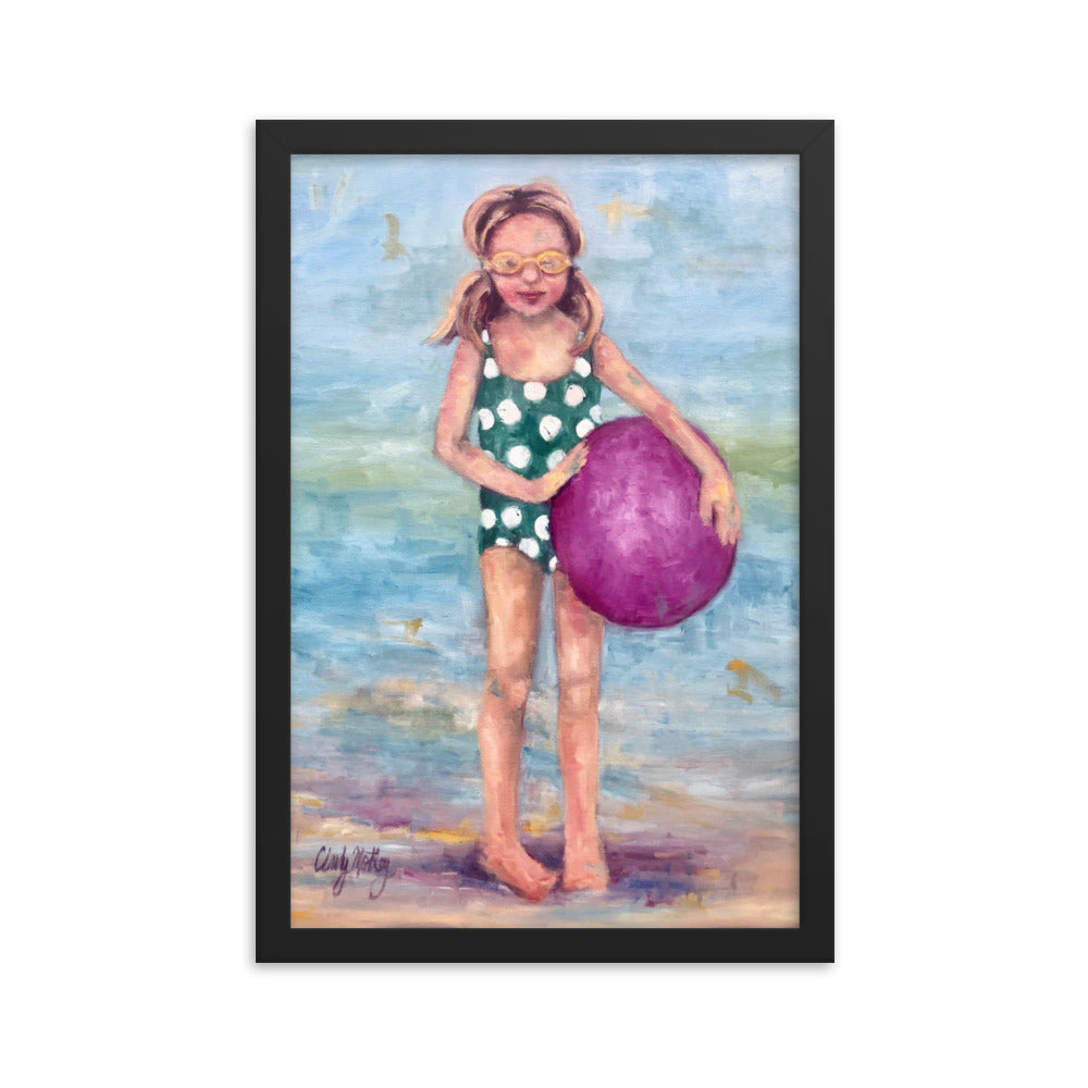 Girl with Beach Ball By Cindy Motley Framed poster