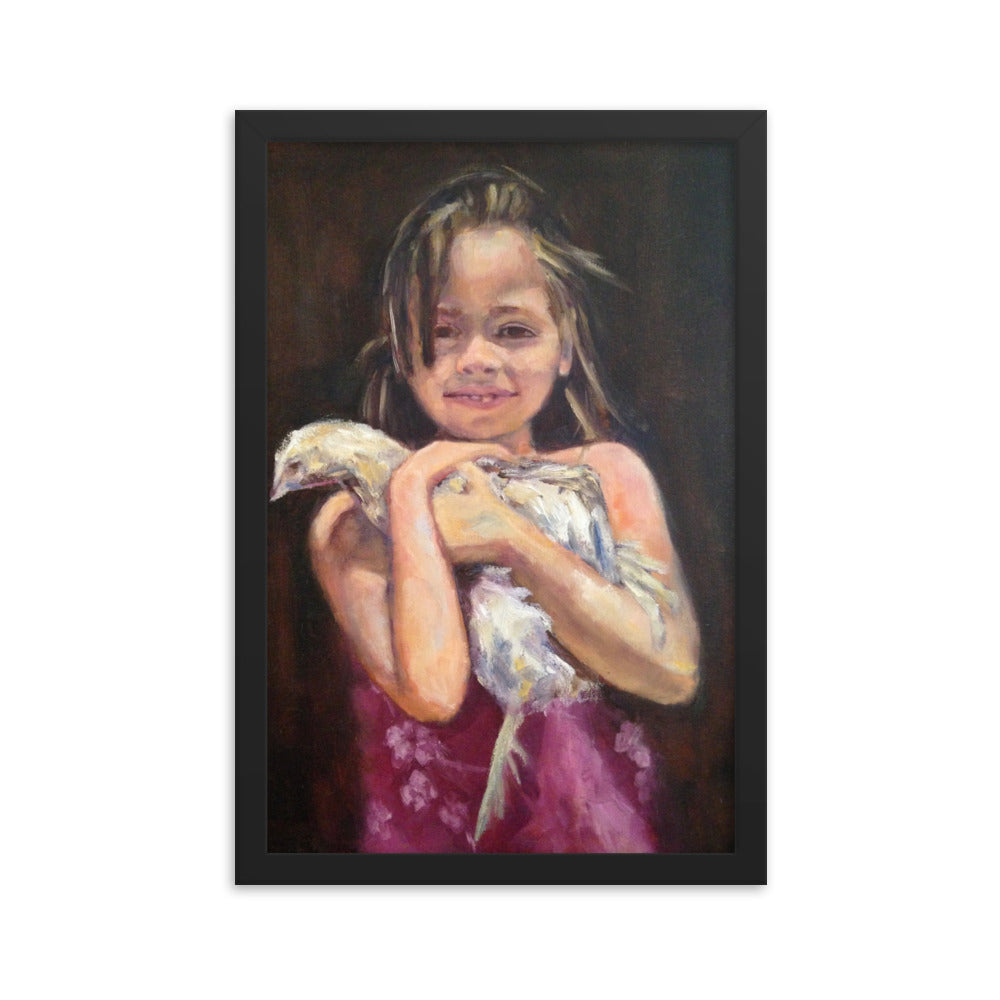 Girl with Chicken By Cindy Motley Framed poster