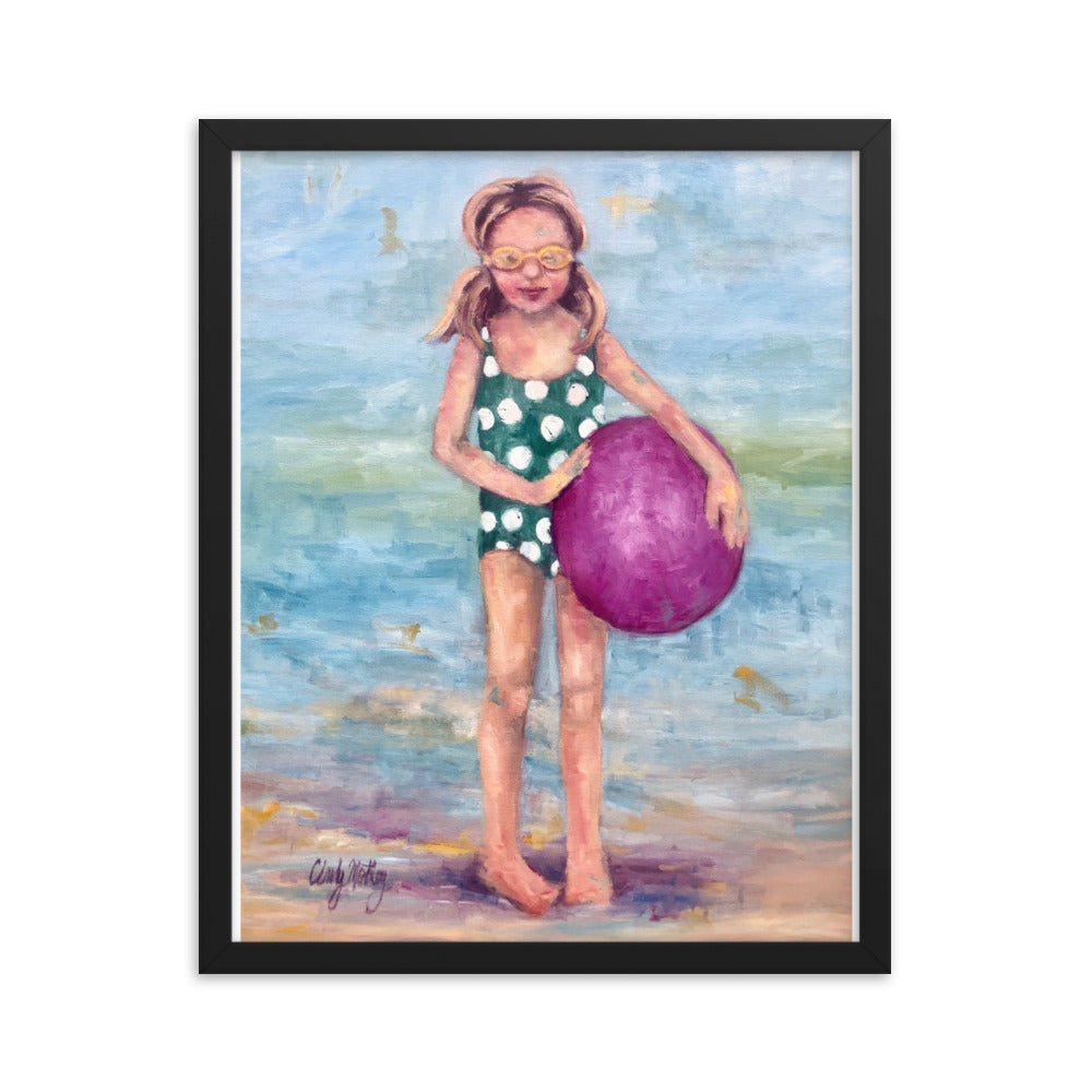 Girl with Beach Ball By Cindy Motley Framed poster