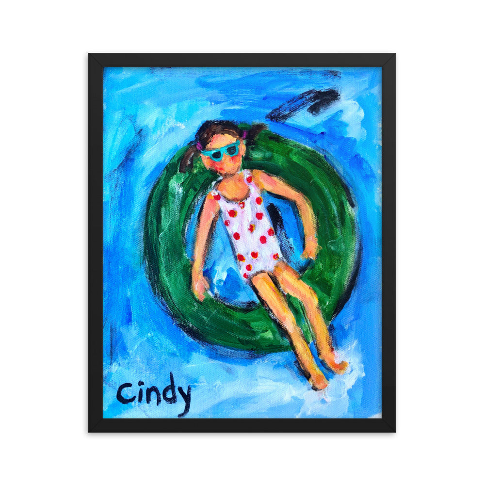 Girl in Tube By Cindy Motley Framed poster