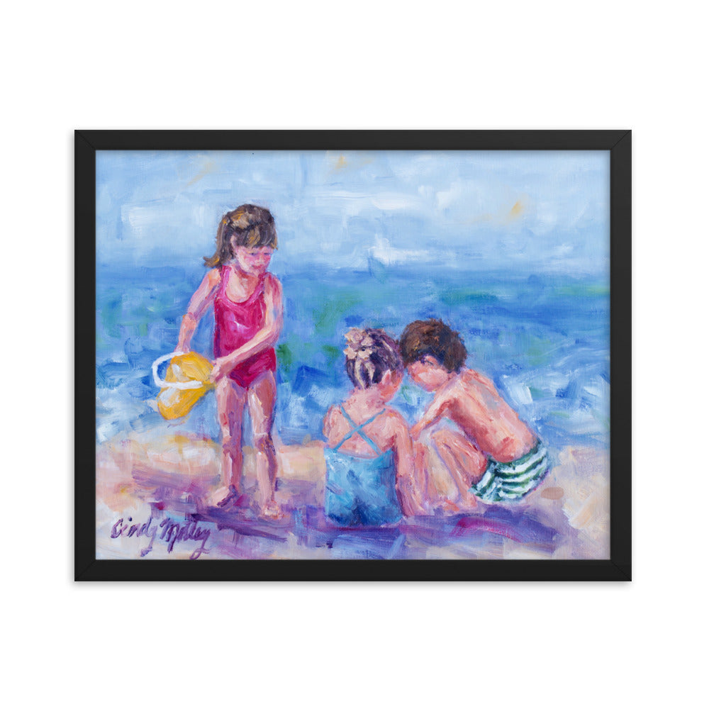 Kids on Beach By Cindy Motley Framed poster