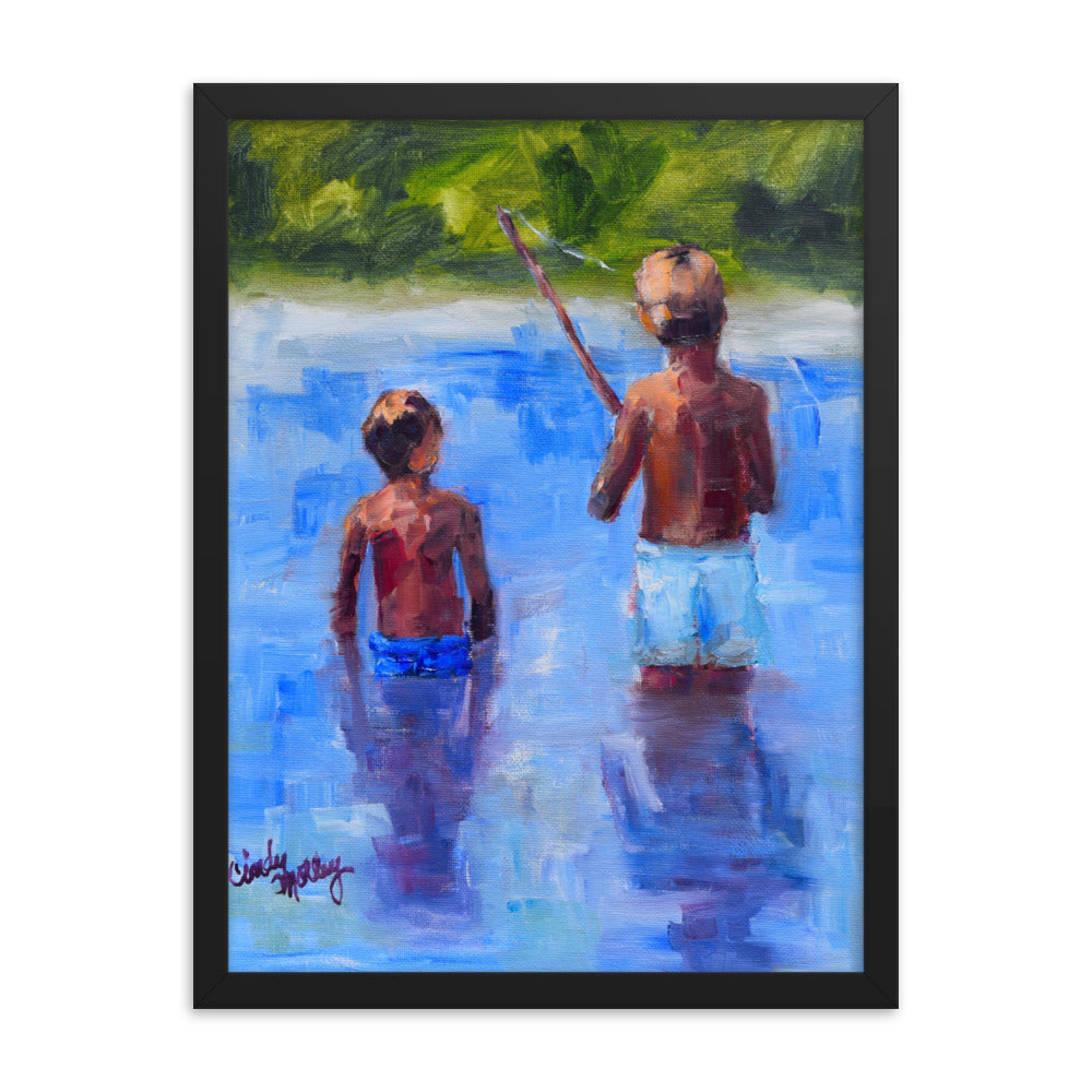Boys Fishing By Cindy Motley Framed poster