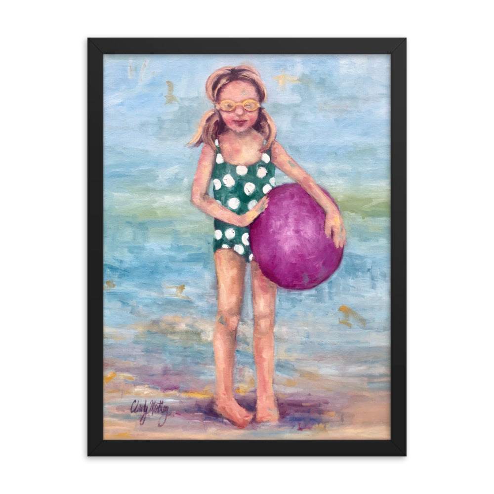 Girl with Beach Ball By Cindy Motley Framed poster