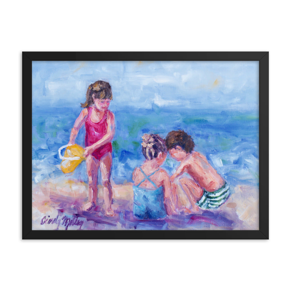 Kids on Beach By Cindy Motley Framed poster