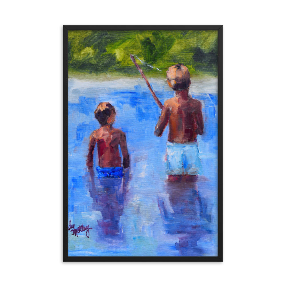Boys Fishing By Cindy Motley Framed poster