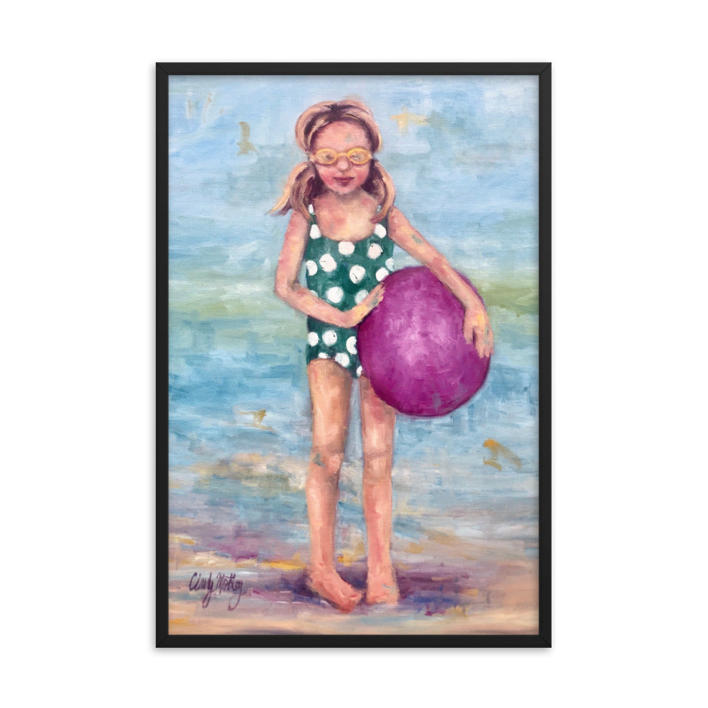 Girl with Beach Ball By Cindy Motley Framed poster