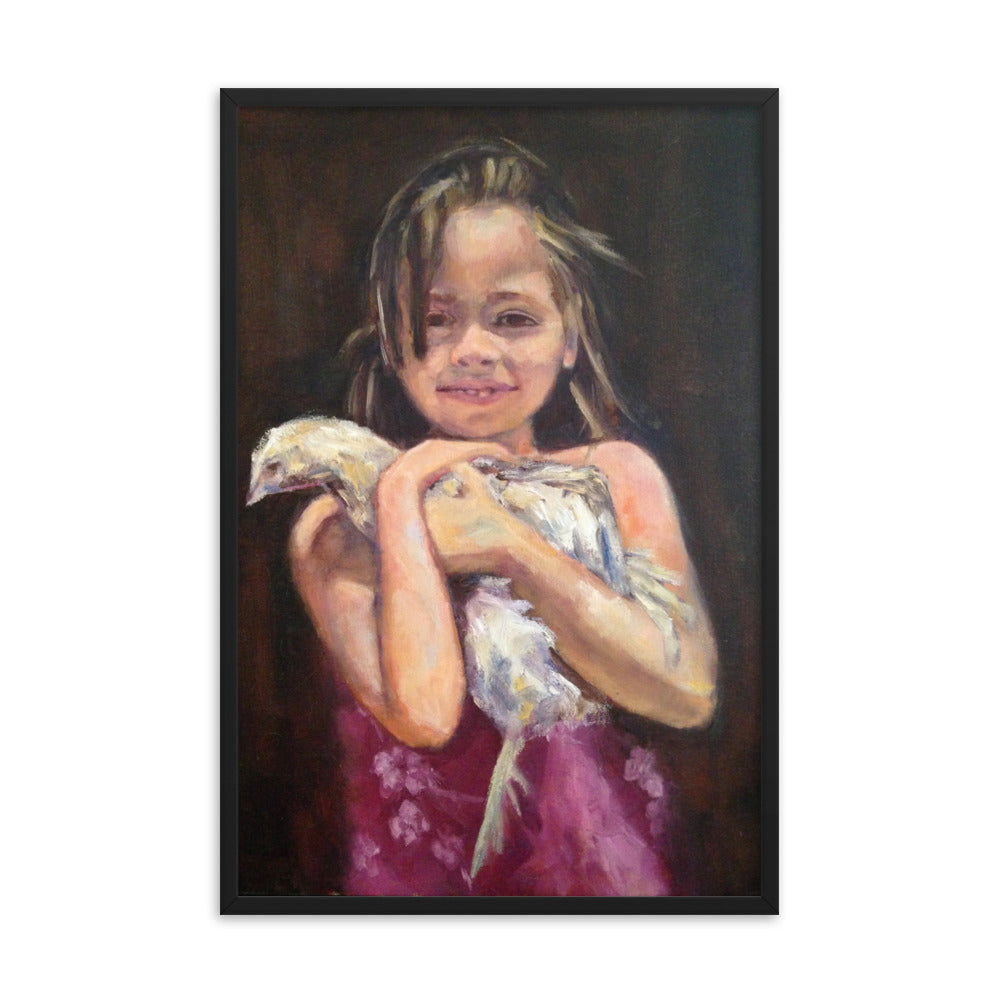 Girl with Chicken By Cindy Motley Framed poster