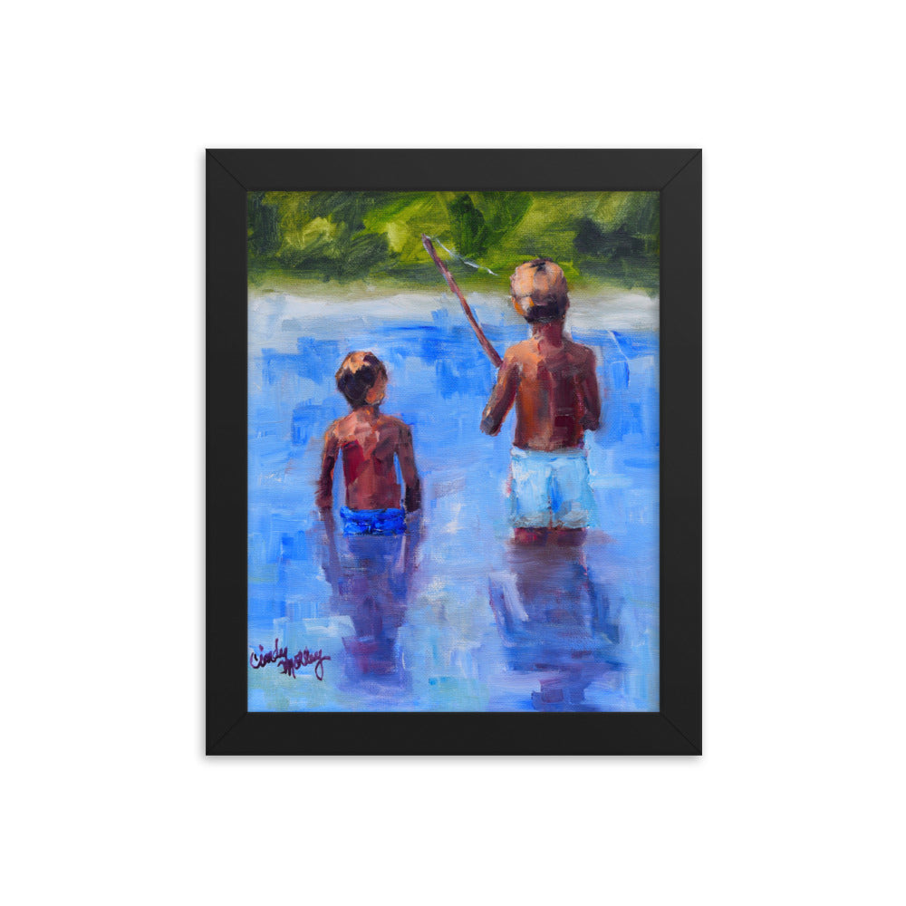 Boys Fishing By Cindy Motley Framed poster