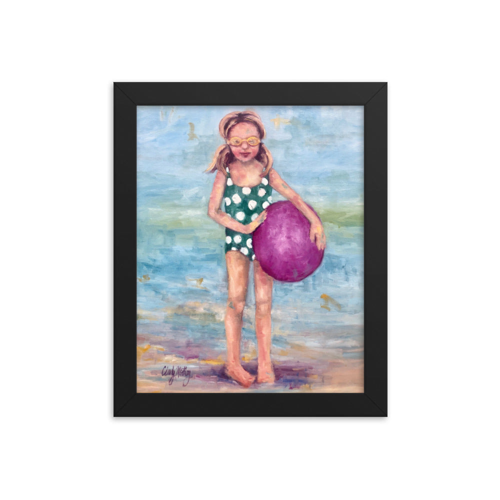 Girl with Beach Ball By Cindy Motley Framed poster