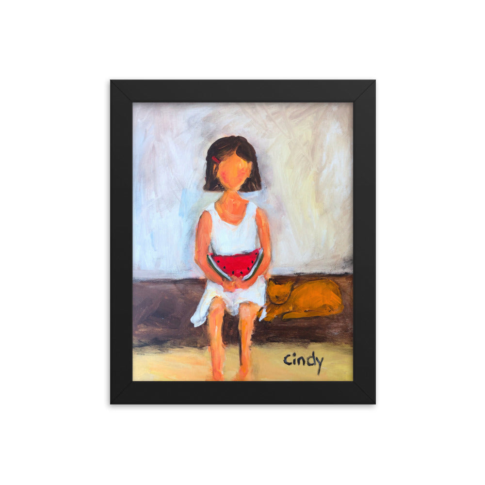 Girl with Watermelon By Cindy Motley Framed poster