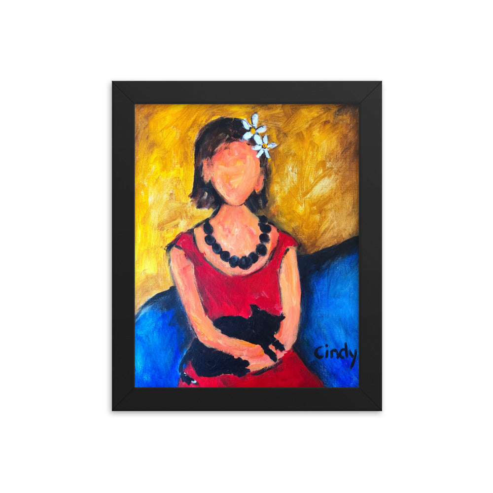 Lady With Cat By Cindy Motley Framed poster