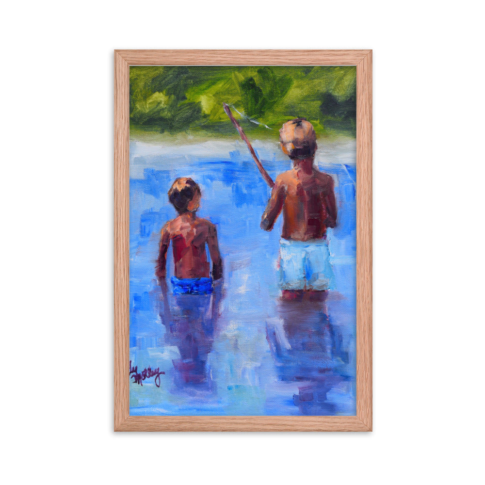 Boys Fishing By Cindy Motley Framed poster