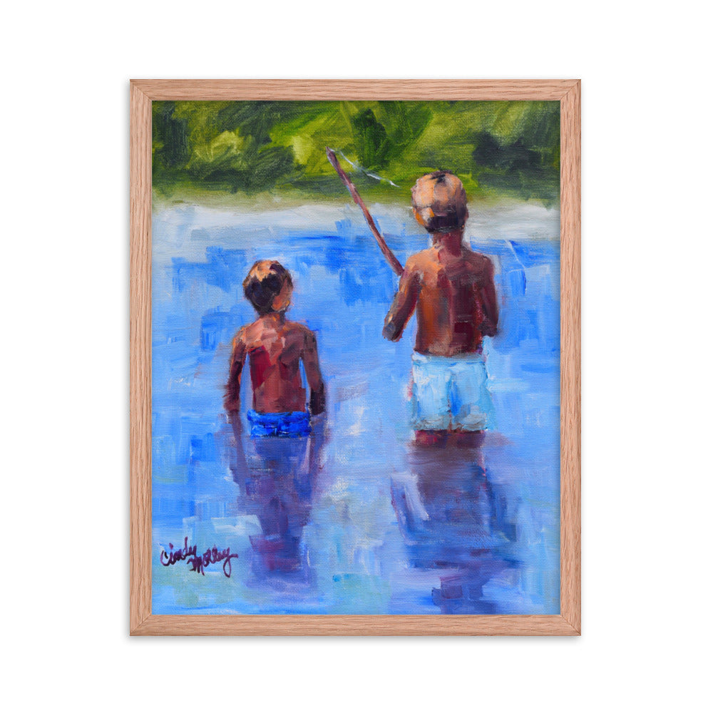 Boys Fishing By Cindy Motley Framed poster