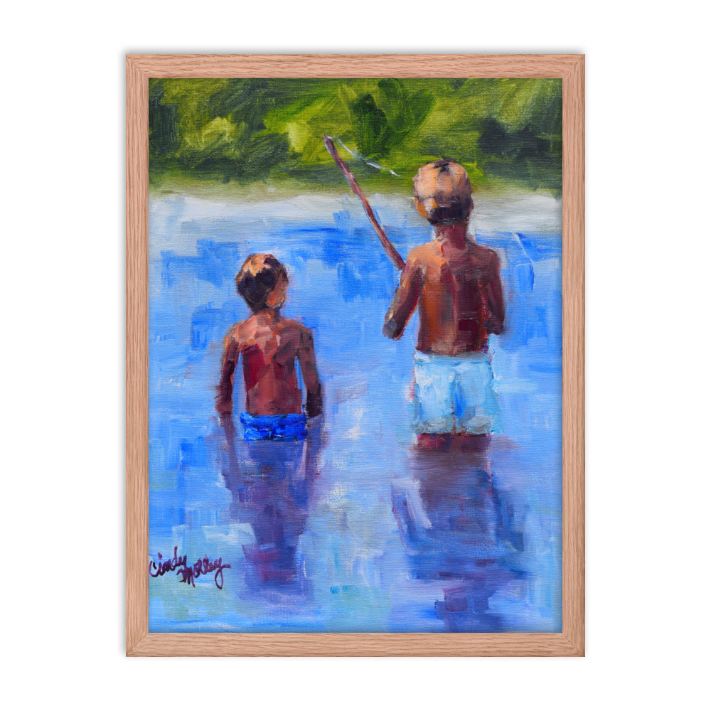 Boys Fishing By Cindy Motley Framed poster