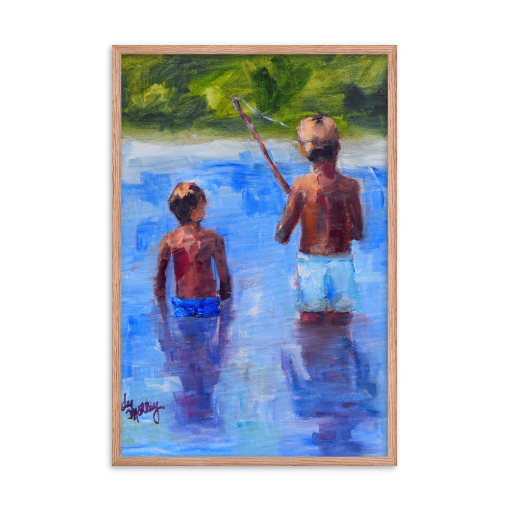 Boys Fishing By Cindy Motley Framed poster
