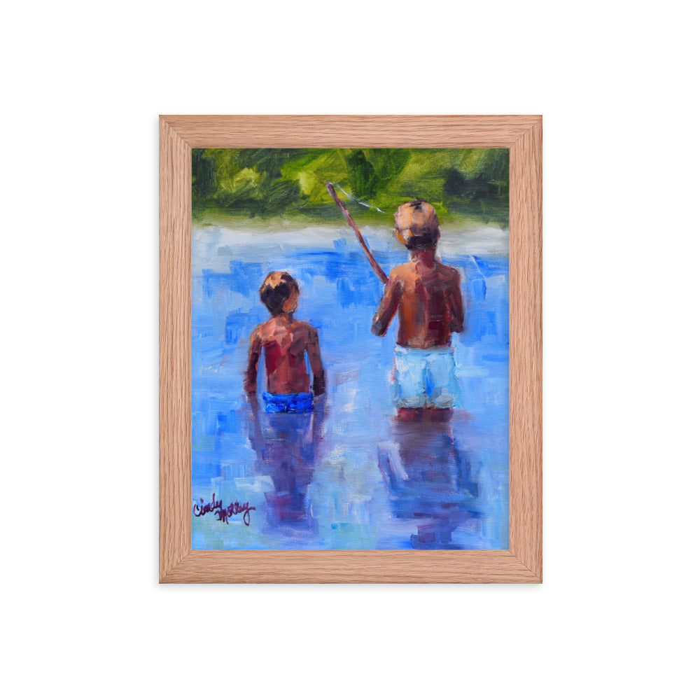 Boys Fishing By Cindy Motley Framed poster