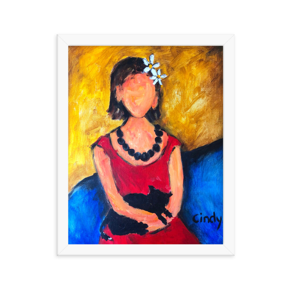 Lady With Cat By Cindy Motley Framed poster