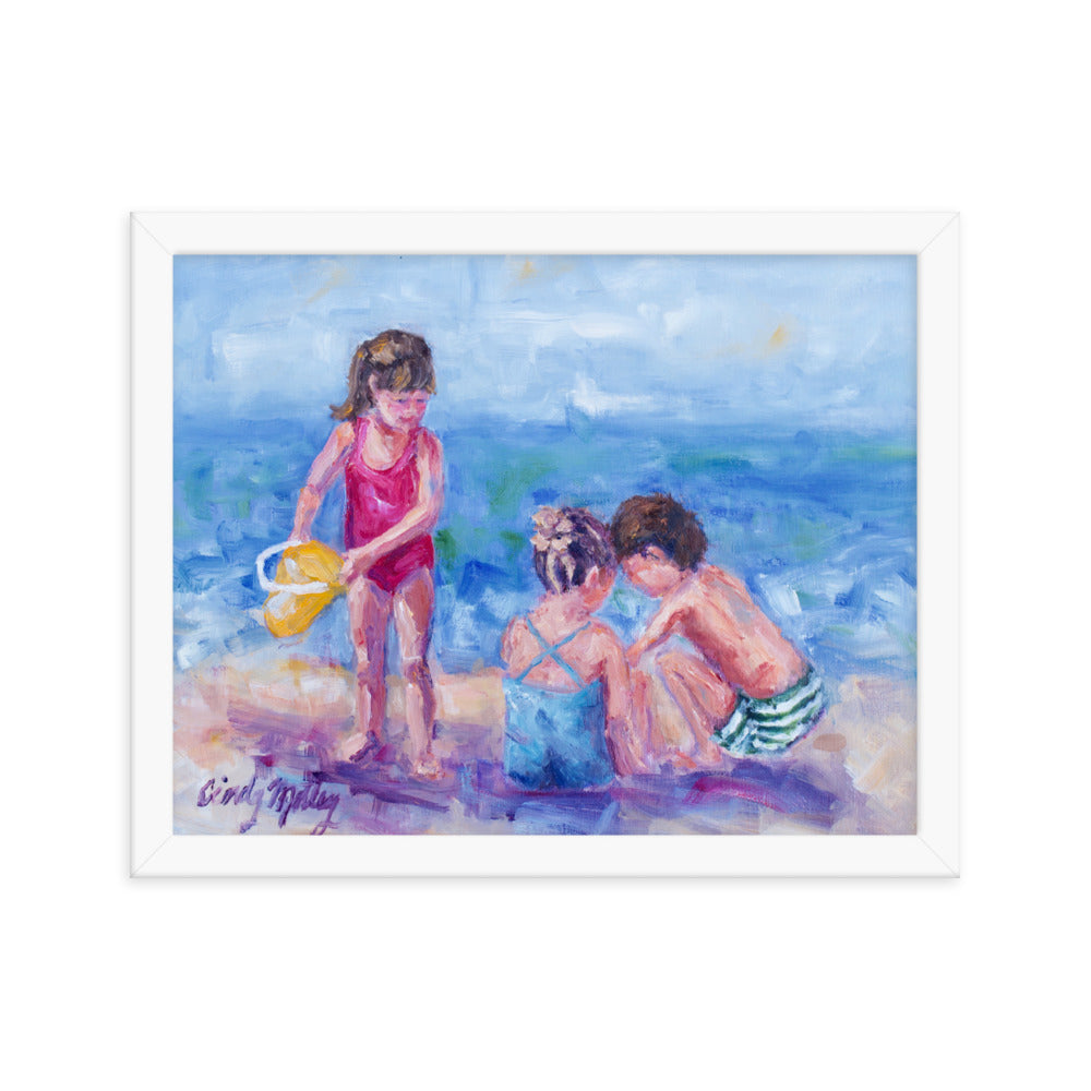 Kids on Beach By Cindy Motley Framed poster