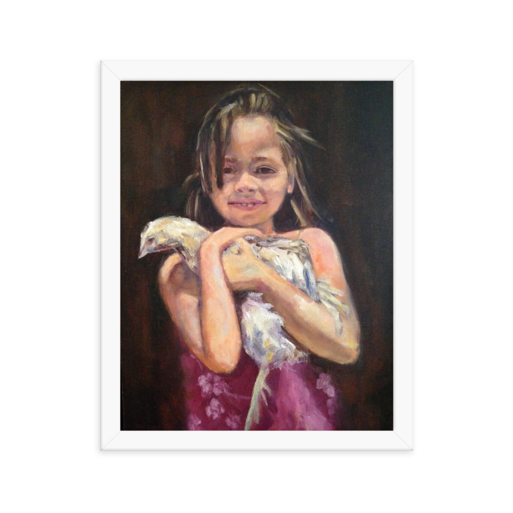 Girl with Chicken By Cindy Motley Framed poster