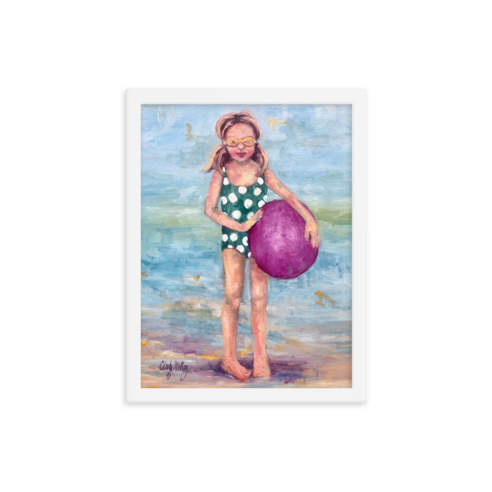 Girl with Beach Ball By Cindy Motley Framed poster