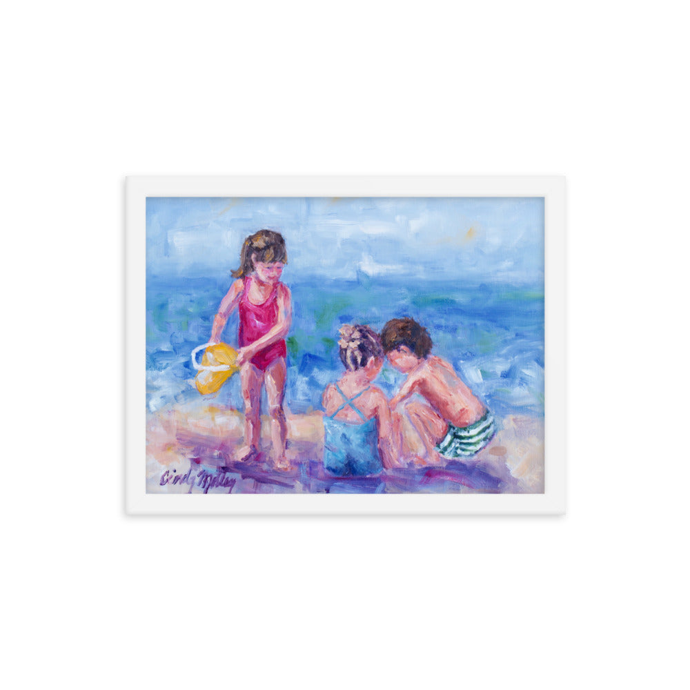 Kids on Beach By Cindy Motley Framed poster