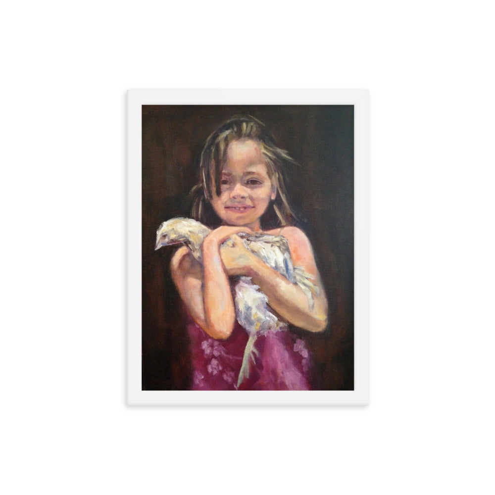 Girl with Chicken By Cindy Motley Framed poster