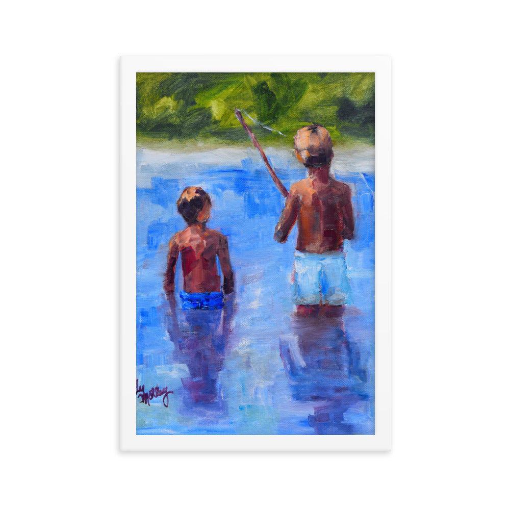 Boys Fishing By Cindy Motley Framed poster