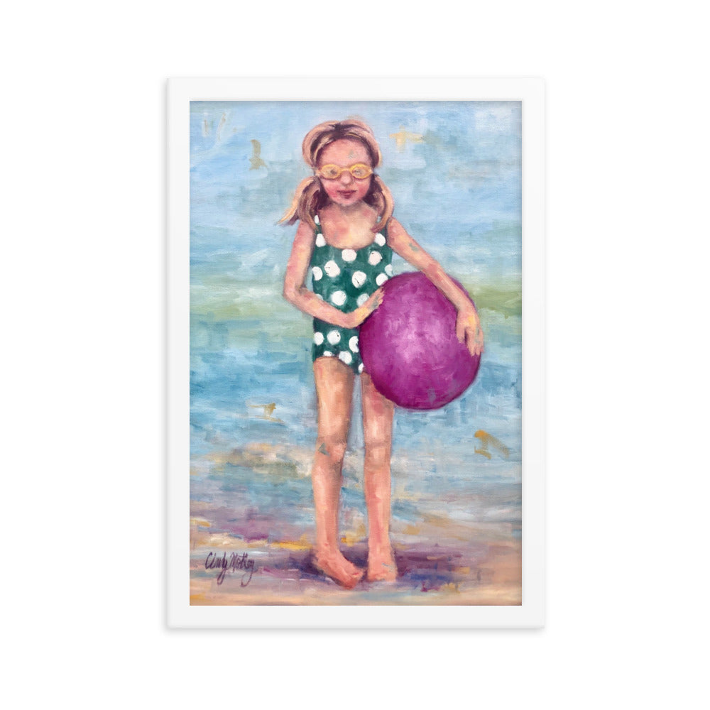 Girl with Beach Ball By Cindy Motley Framed poster