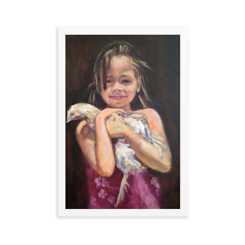 Girl with Chicken By Cindy Motley Framed poster