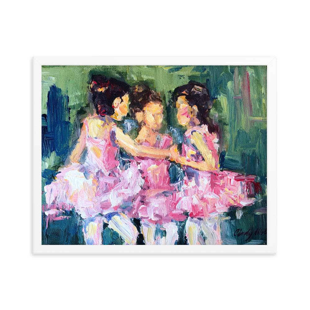 Three Ballerina's By Cindy Motley Framed poster