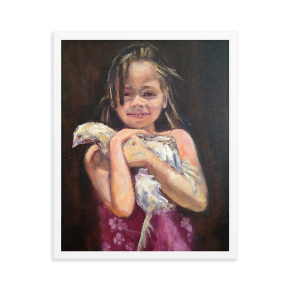 Girl with Chicken By Cindy Motley Framed poster