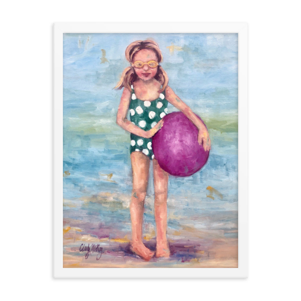 Girl with Beach Ball By Cindy Motley Framed poster
