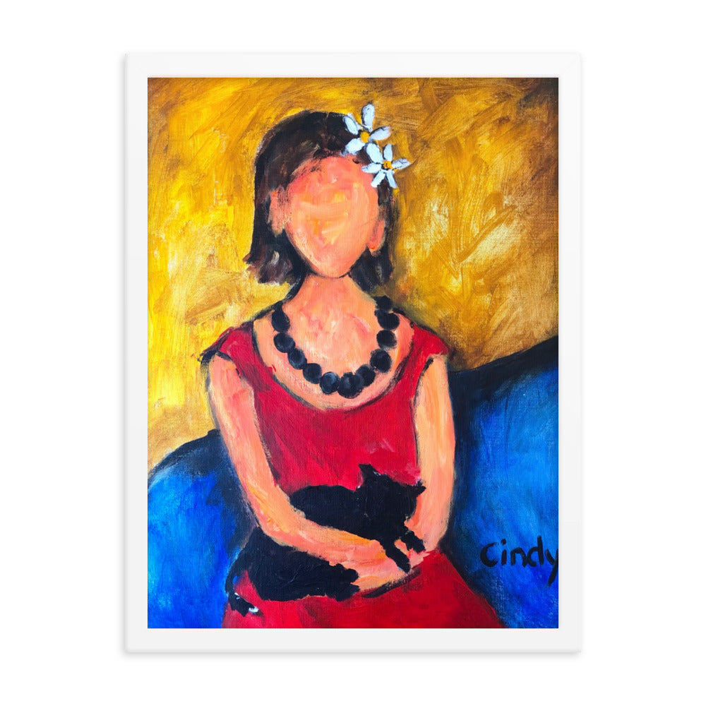 Lady With Cat By Cindy Motley Framed poster