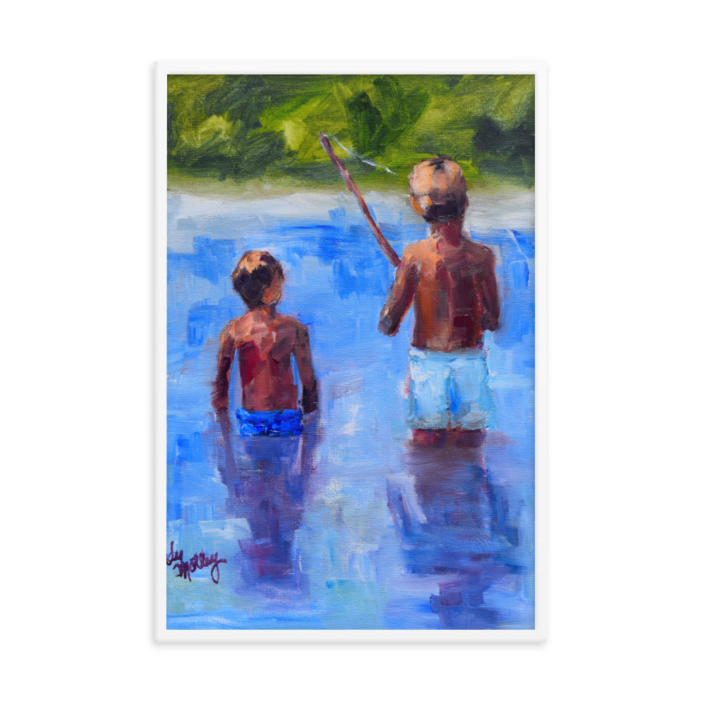 Boys Fishing By Cindy Motley Framed poster