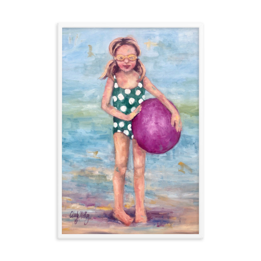 Girl with Beach Ball By Cindy Motley Framed poster