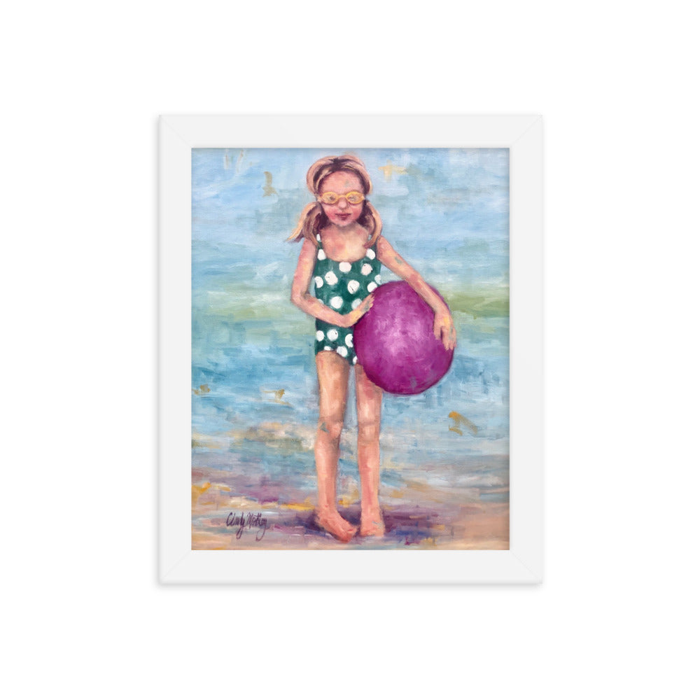Girl with Beach Ball By Cindy Motley Framed poster