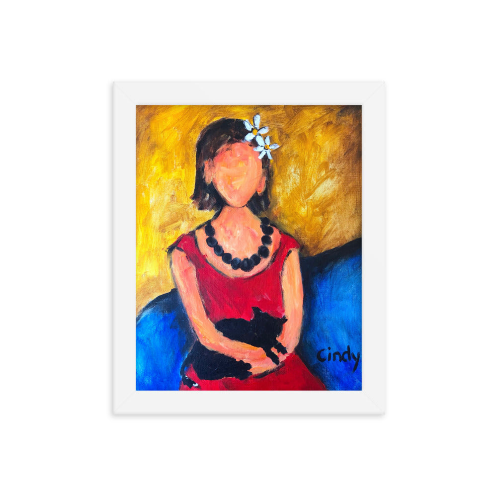 Lady With Cat By Cindy Motley Framed poster