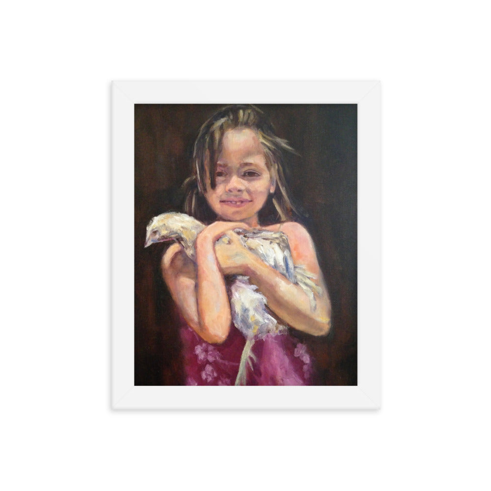 Girl with Chicken By Cindy Motley Framed poster