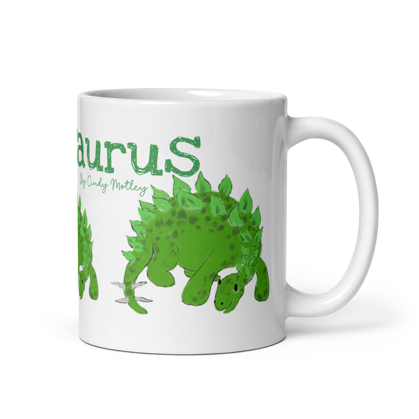Stegosaurus By Cindy Motley White glossy mug