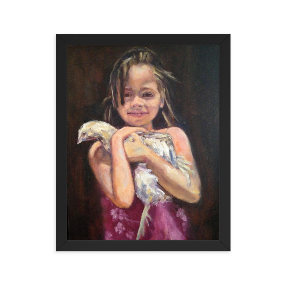 Girl with Chicken By Cindy Motley Framed poster