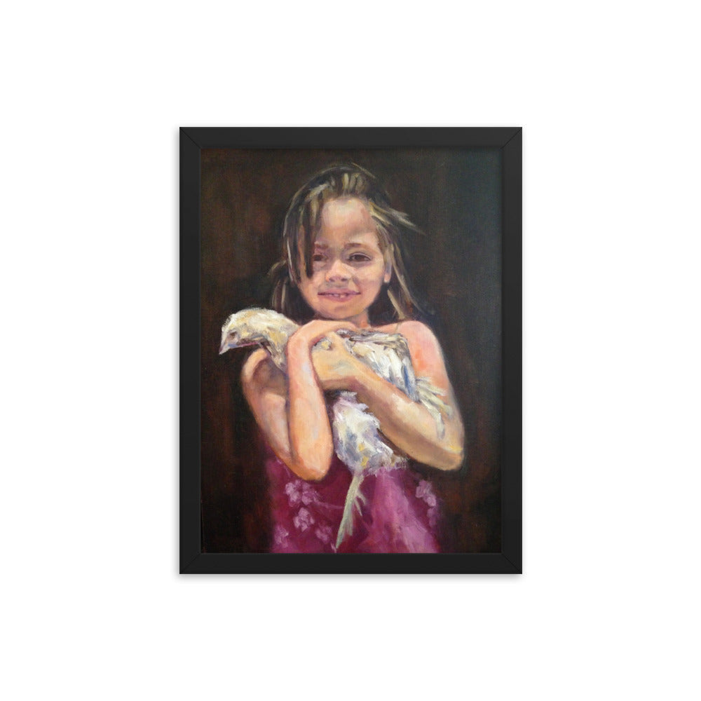 Girl with Chicken By Cindy Motley Framed poster