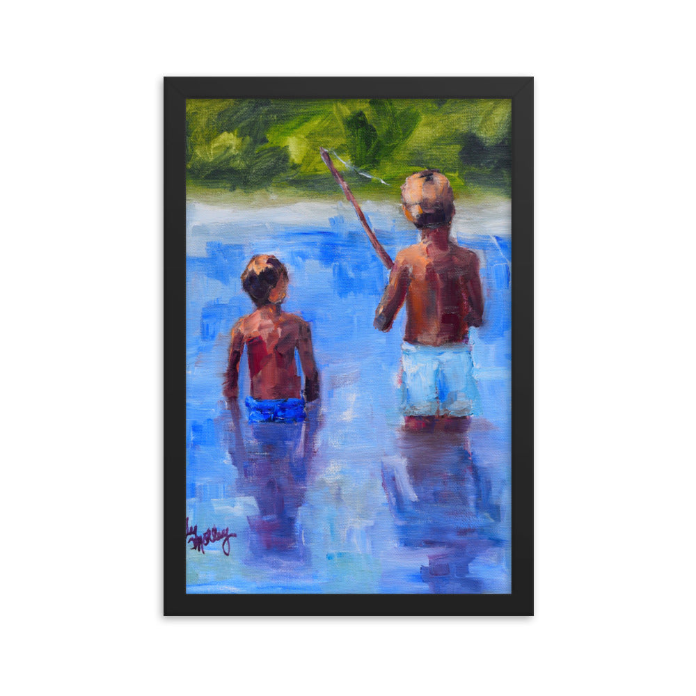 Boys Fishing By Cindy Motley Framed poster