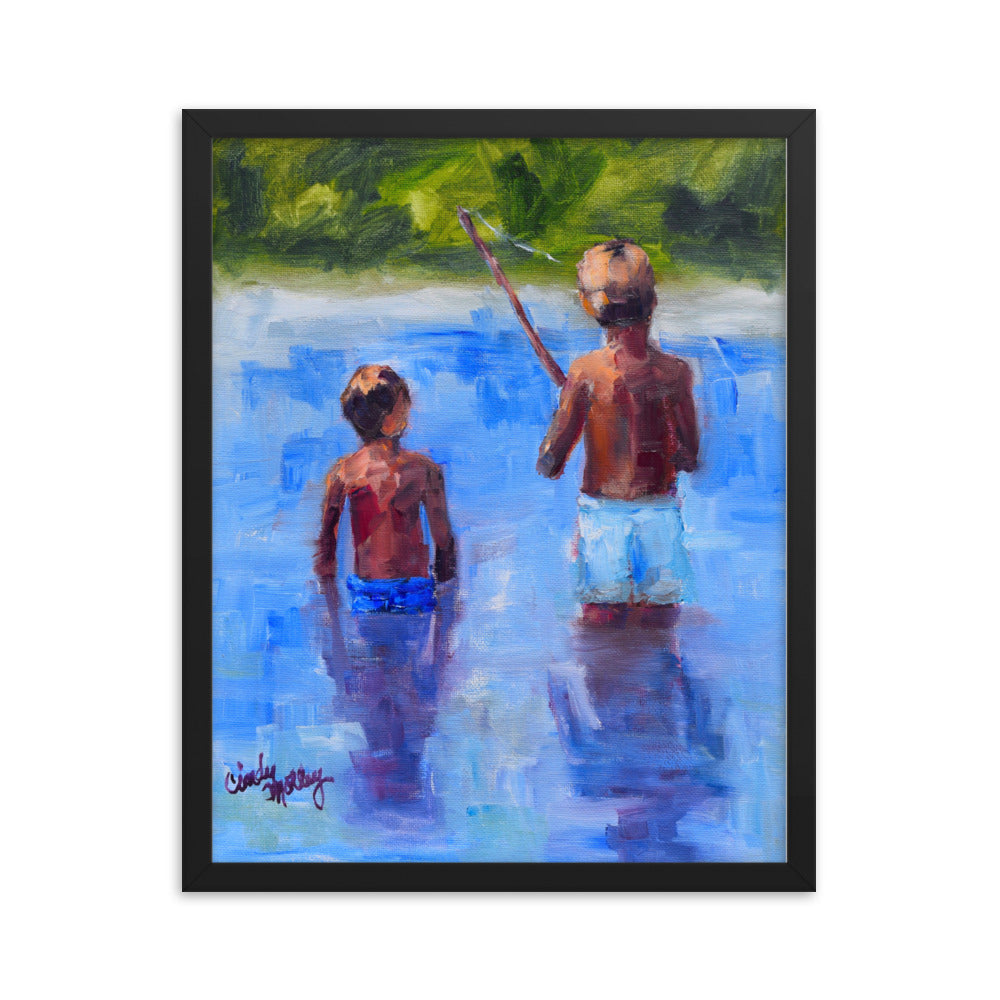 Boys Fishing By Cindy Motley Framed poster