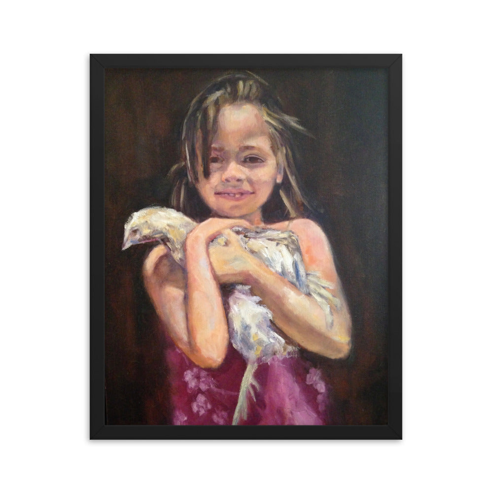 Girl with Chicken By Cindy Motley Framed poster