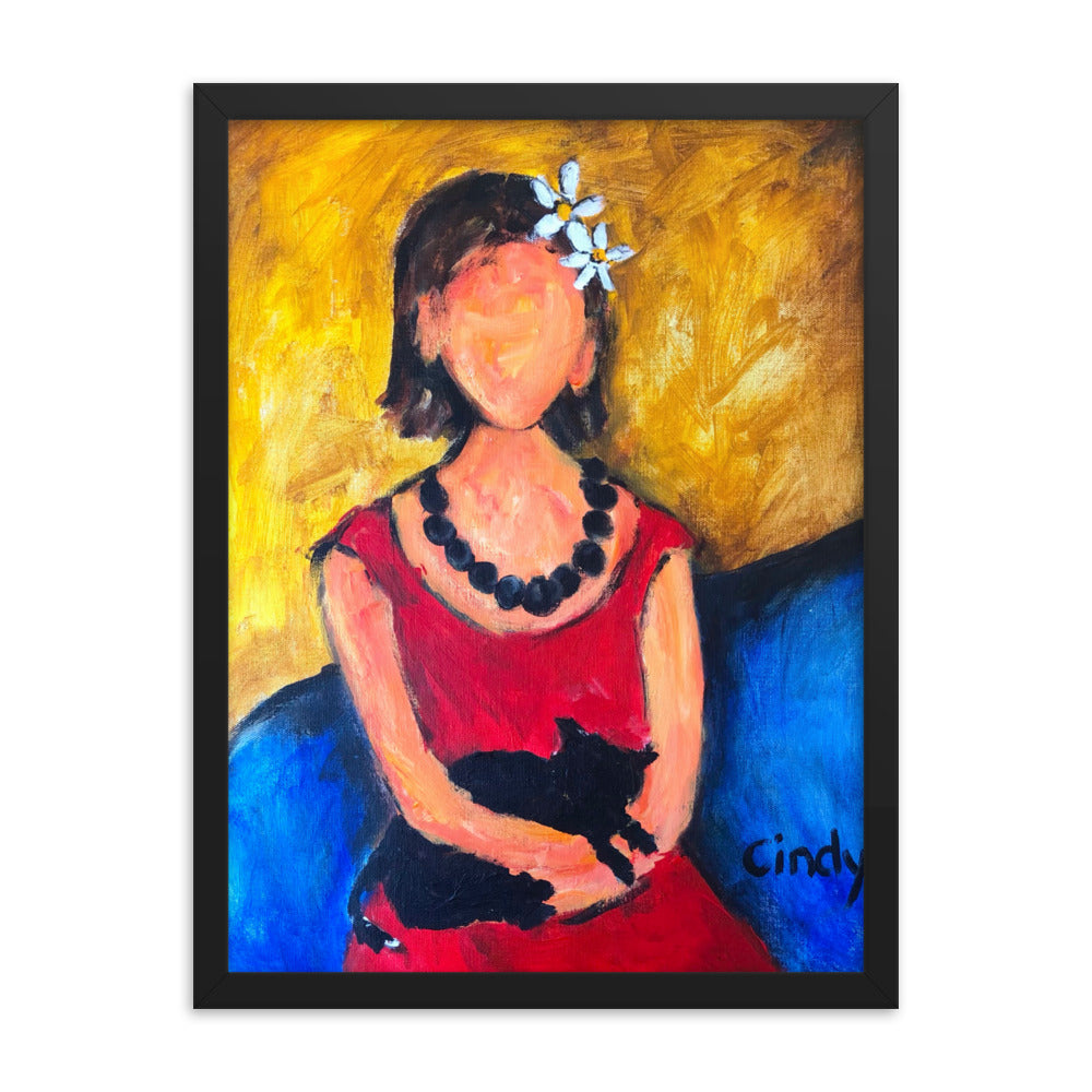 Lady With Cat By Cindy Motley Framed poster