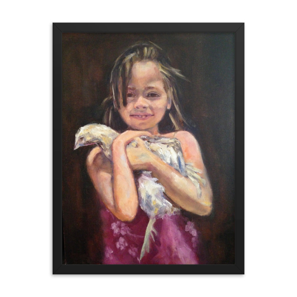 Girl with Chicken By Cindy Motley Framed poster